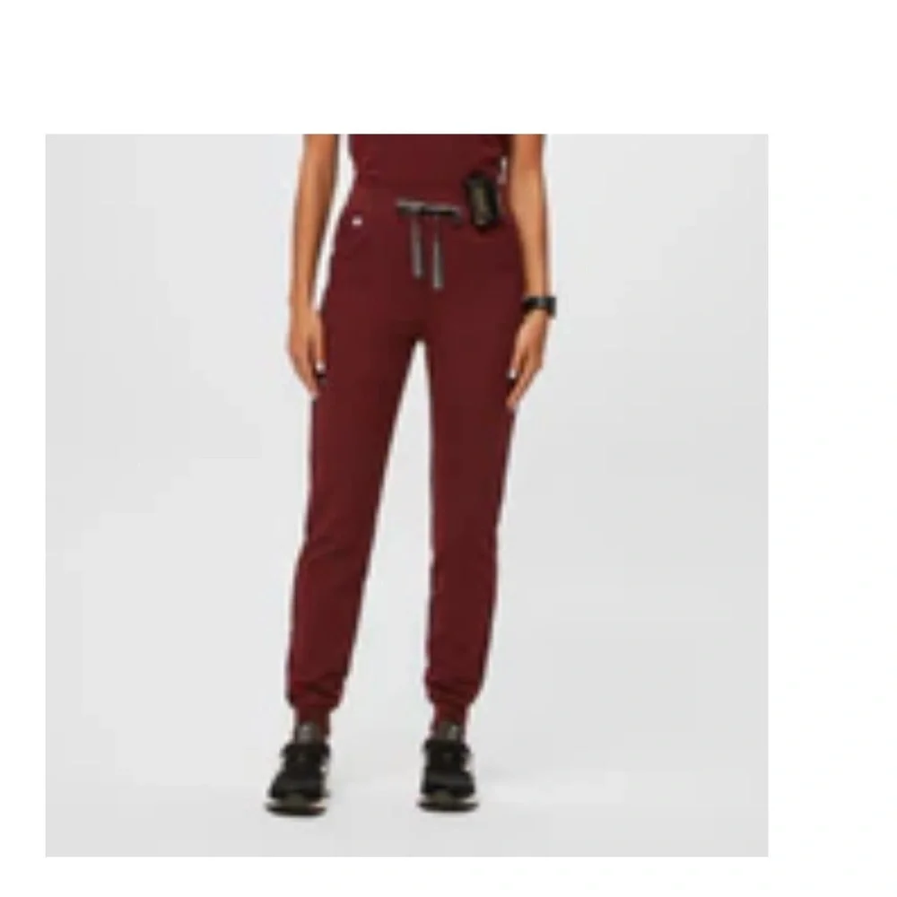 Womens burgundy Zamora high waisted jogger scrub pants - Picture 1 of 1